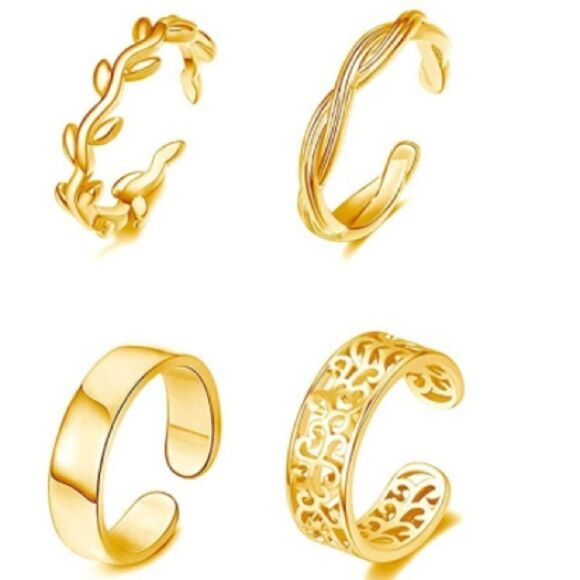 Yellow Gold Adjustable Boho Open Toe Rings - Set of 20 - Picture 5 of 11